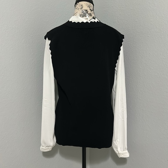 Adrianna Papell Scallop V-Neck Vest with Blouse Sleeves and Tie detail NWOT - Picture 6 of 13